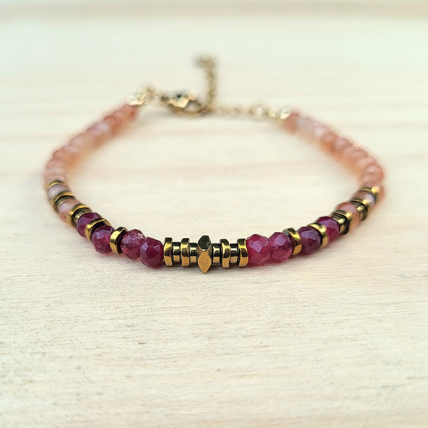 Bracelet pierre naturelle Quartz – Bijou femme doré à l’or fin – Fermoir acier inoxydable – Cadeau énergétique lithothérapie