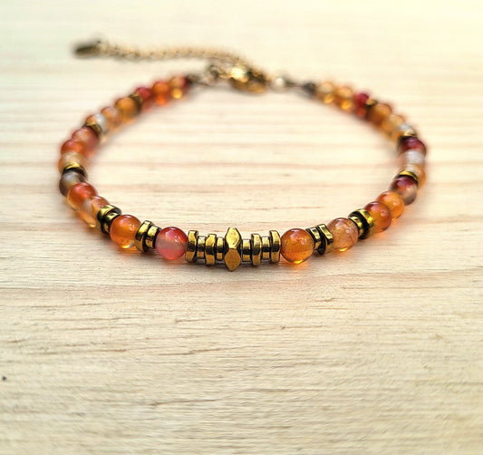 Bracelet pierre naturelle Cornaline – Bijou femme doré à l’or fin – Fermoir acier inoxydable – Cadeau énergétique lithothérapie