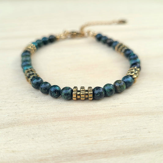 Bracelet pierre naturelle Turquoise Africaine – Bijou femme doré à l’or fin – Fermoir acier inoxydable – Cadeau énergétique lithothérapie