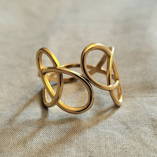 Onde d'Or - Bague Géométrique Ajustable Vintage