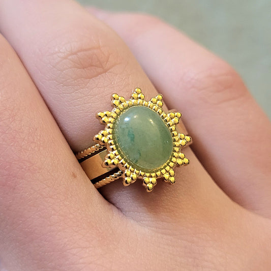 Lueur Sage - Bague Ajustable Pierre Verte Vintage