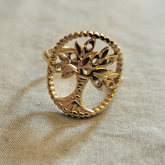 Racine d'Or - Bague Ajustable Arbre de Vie Vintage